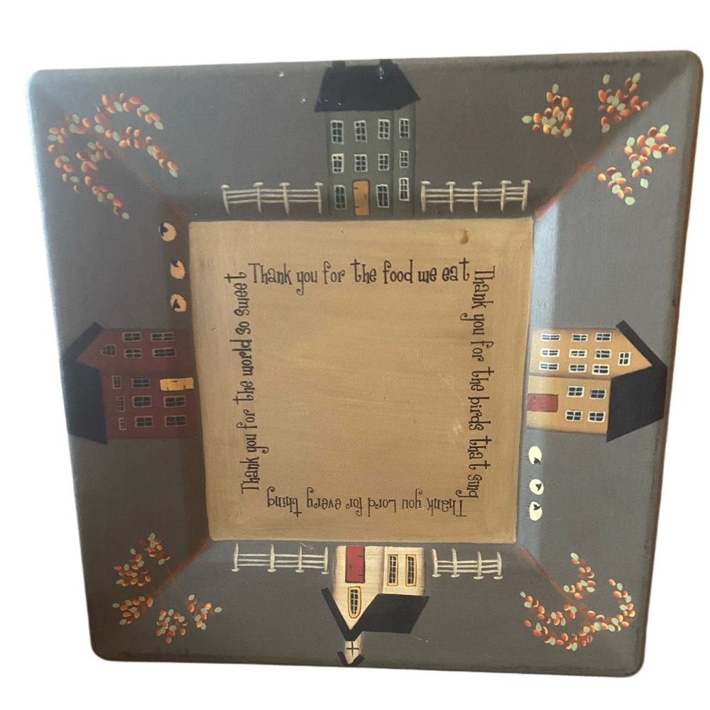 Primitive Farmhouse Wooden Plaque signed by Donna White with Houses and Trees